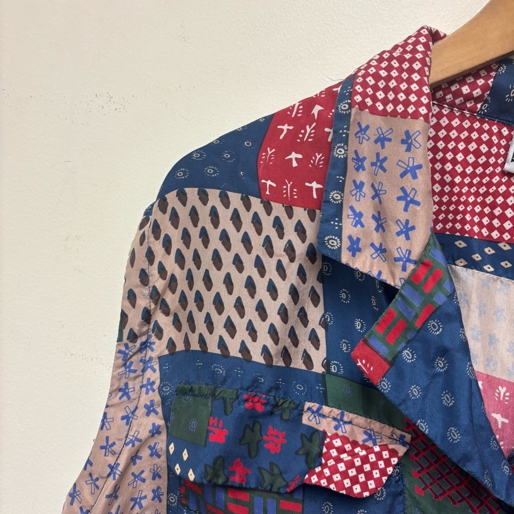 Vintage Backroad Blues Patchwork Silk Blouse - Picture 2 of 8